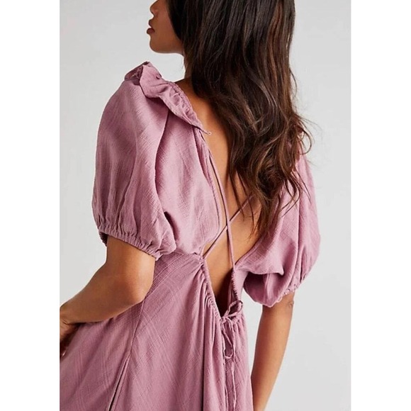 Free People Kaylyn M Maxi‎ Dress Mauve Ruffle Neck Lace up Tie Back Tiered Boho - Picture 13 of 13